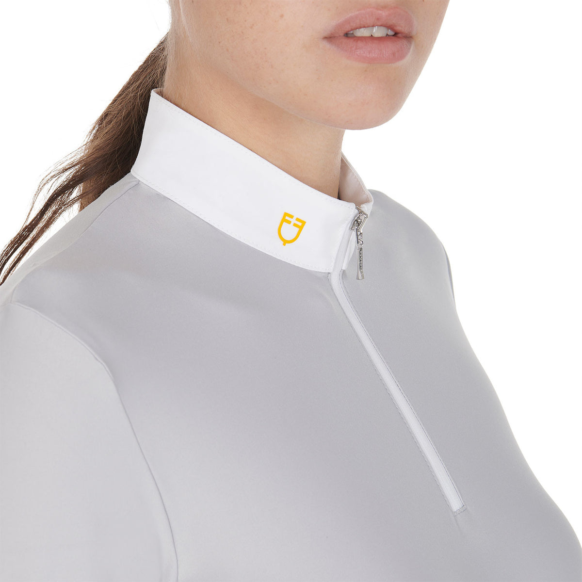 Equestro Women's long sleeved polo shirt in technical fleece fabric