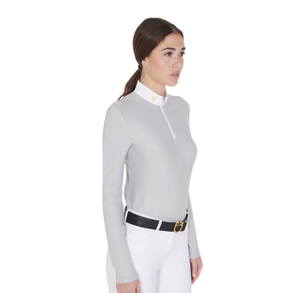 Equestro Women's long sleeved polo shirt in technical fleece fabric
