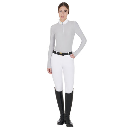 Equestro Women's long sleeved polo shirt in technical fleece fabric