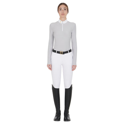 Equestro Women's long sleeved polo shirt in technical fleece fabric