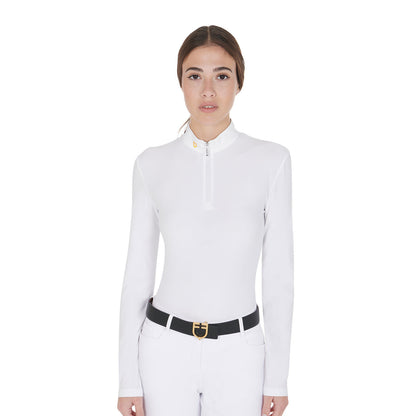 Equestro Women's long sleeved polo shirt in technical fleece fabric