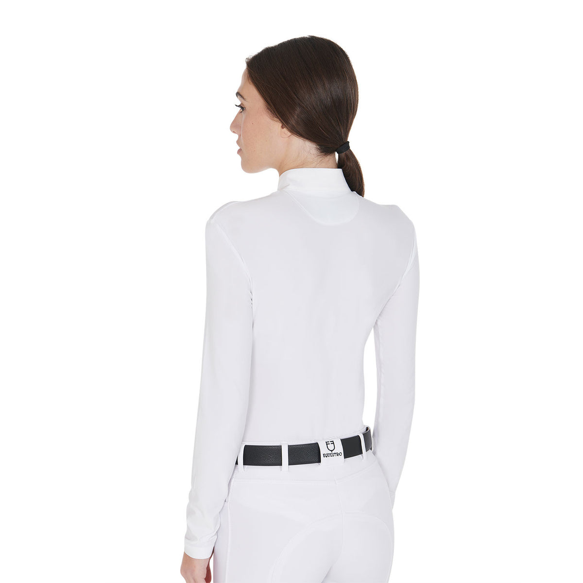 Equestro Women's long sleeved polo shirt in technical fleece fabric