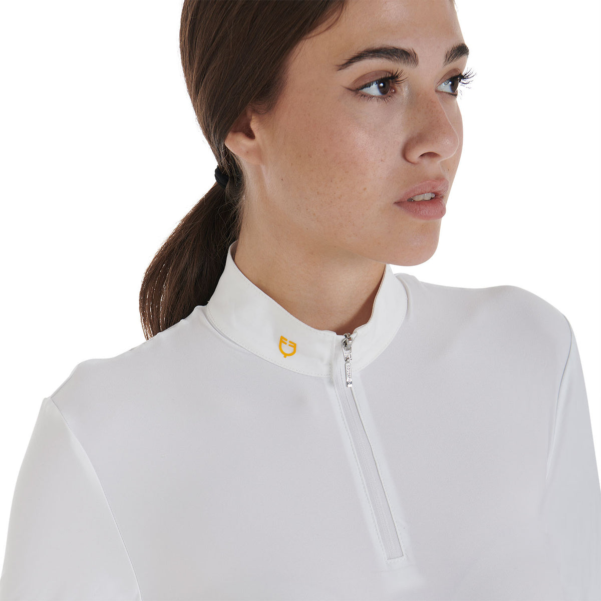 Equestro Women's long sleeved polo shirt in technical fleece fabric