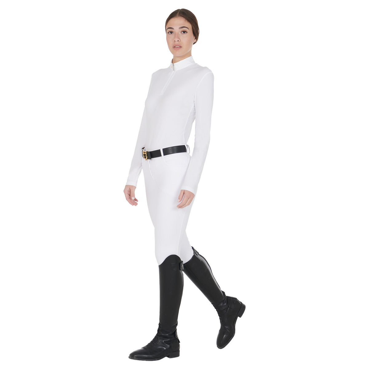 Equestro Women's long sleeved polo shirt in technical fleece fabric
