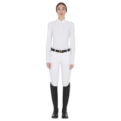 Equestro Women's long sleeved polo shirt in technical fleece fabric