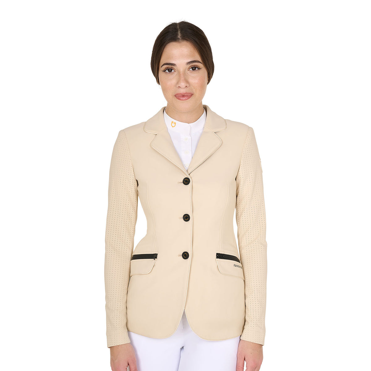 Equestro Women's competition jacket three buttons perforated fabric