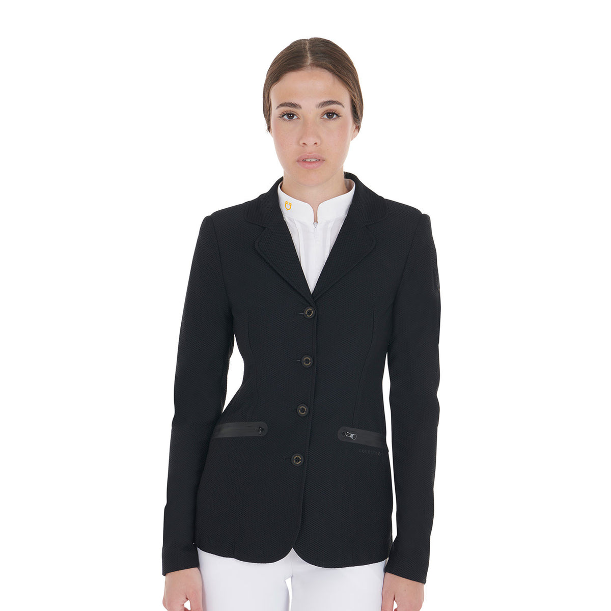 Equestro Women's competition jacket four buttons perforated fabric