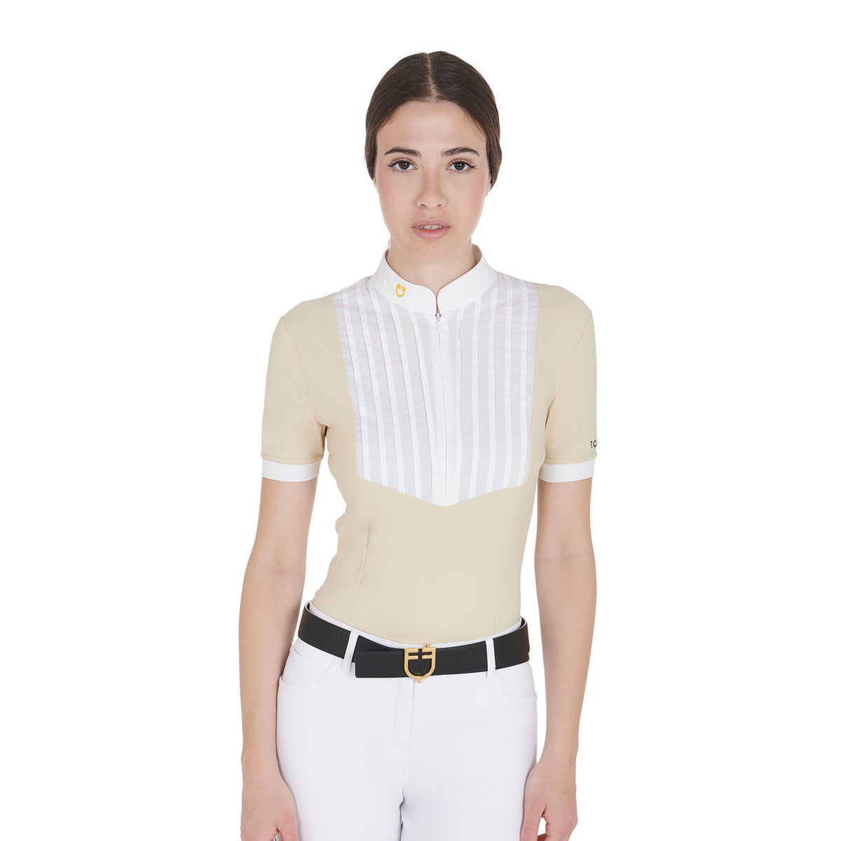 Equestro Women's slim fit pleated cotton polo shirt