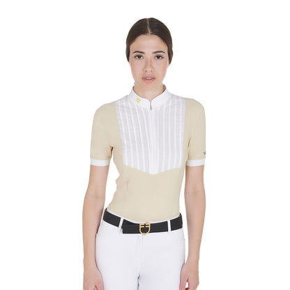 Equestro Women's slim fit pleated cotton polo shirt
