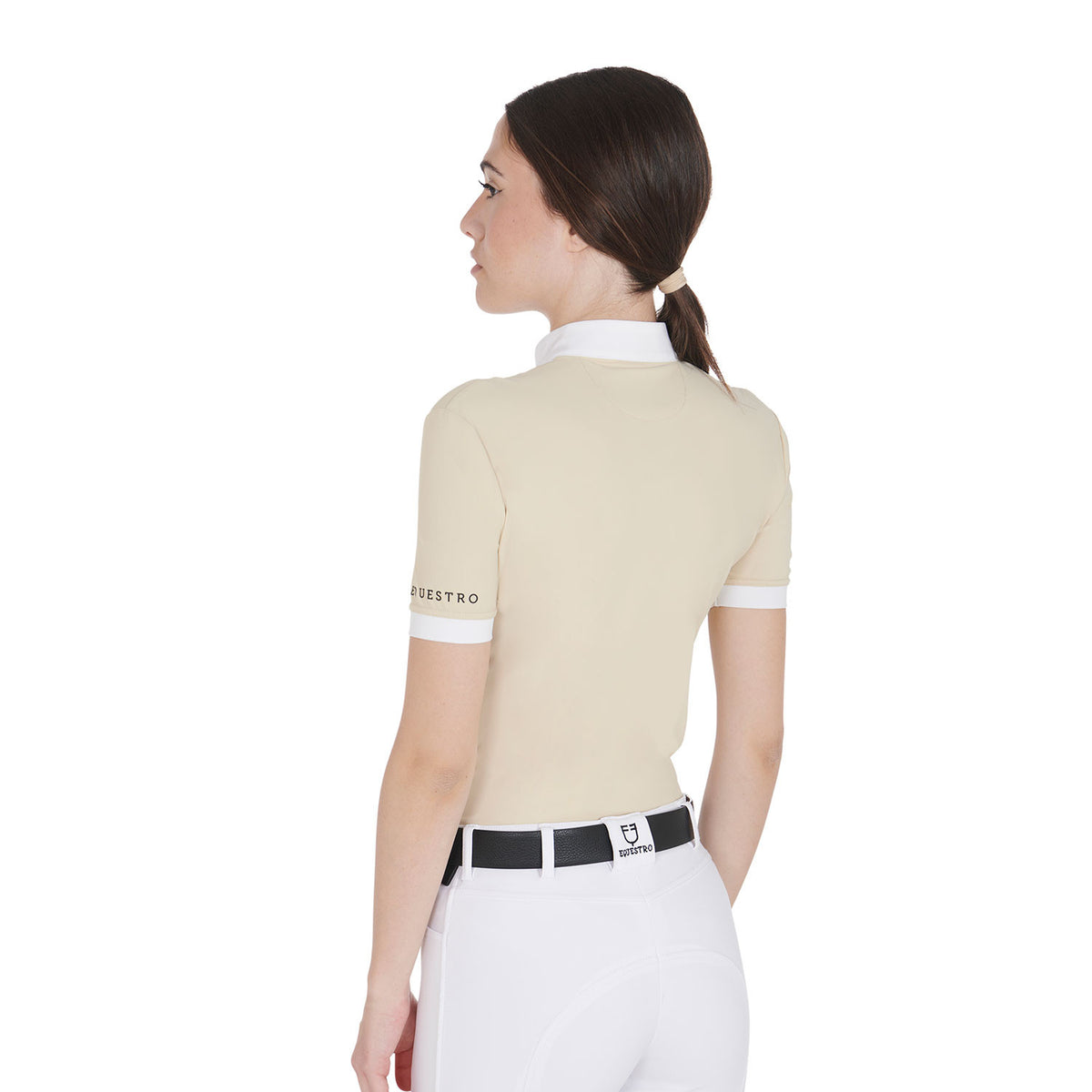 Equestro Women's slim fit pleated cotton polo shirt