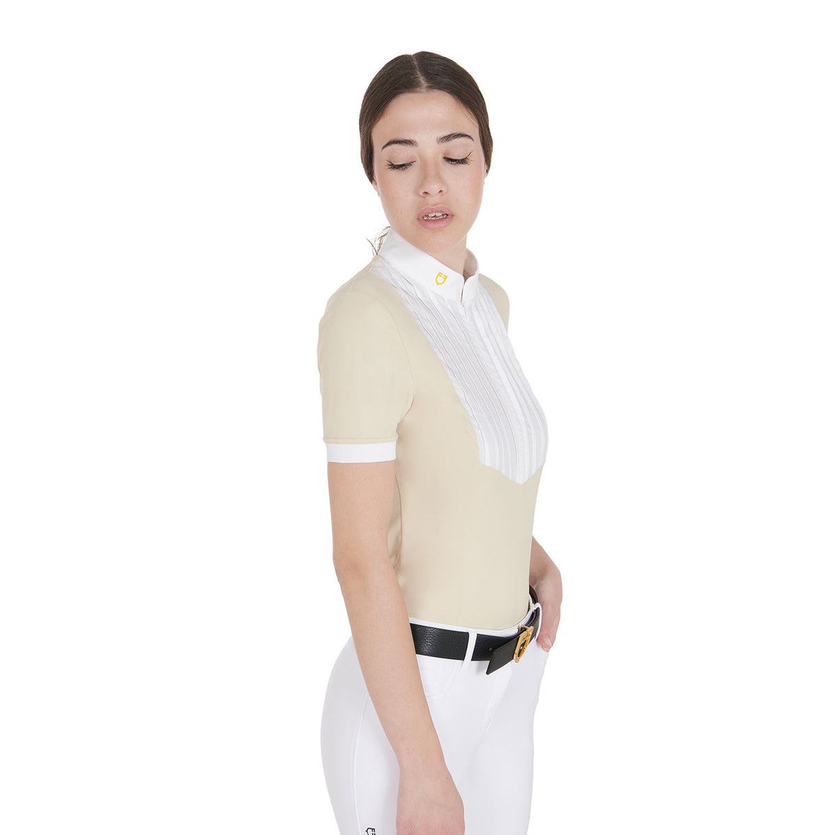 Equestro Women's slim fit pleated cotton polo shirt
