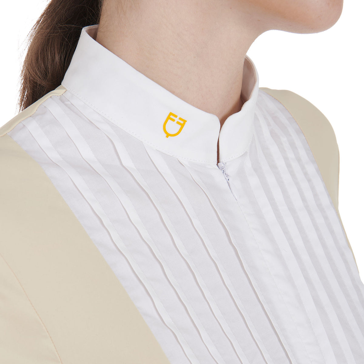 Equestro Women's slim fit pleated cotton polo shirt