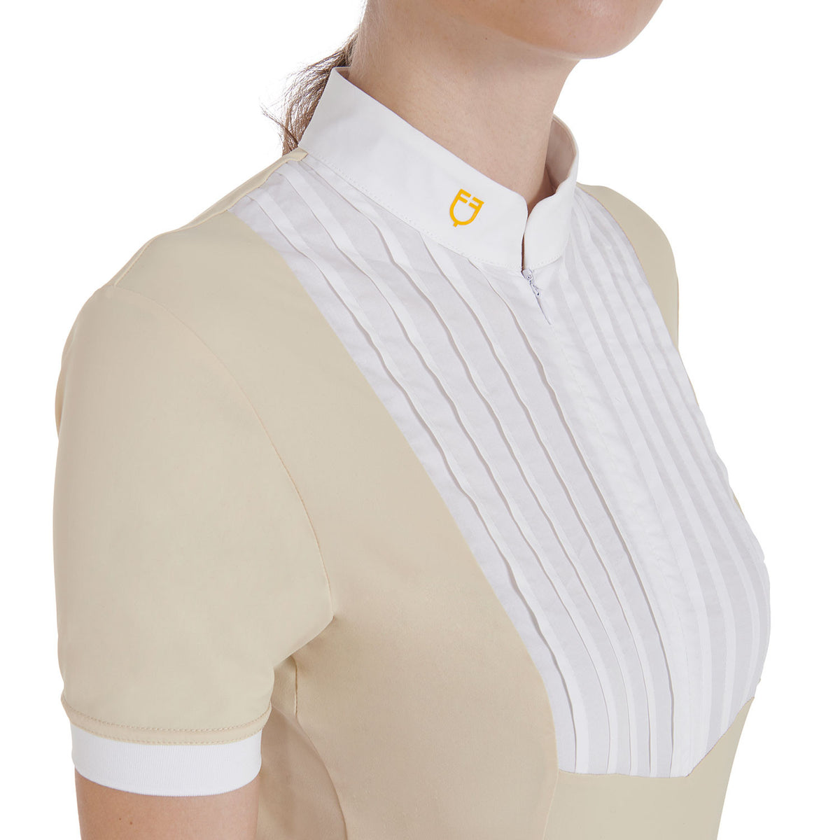 Equestro Women's slim fit pleated cotton polo shirt