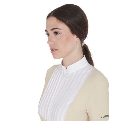 Equestro Women's slim fit pleated cotton polo shirt