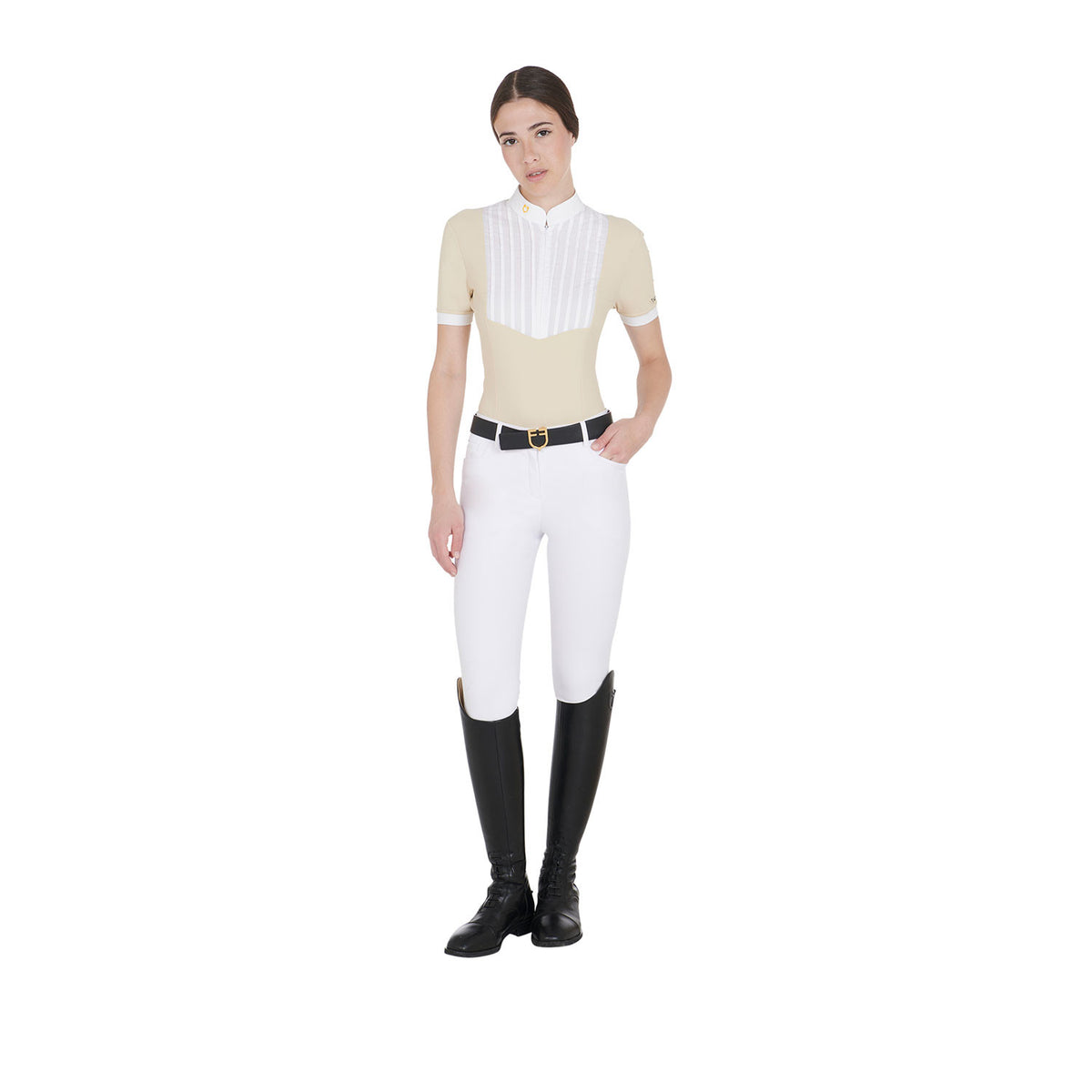Equestro Women's slim fit pleated cotton polo shirt