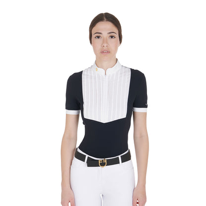 Equestro Women's slim fit pleated cotton polo shirt