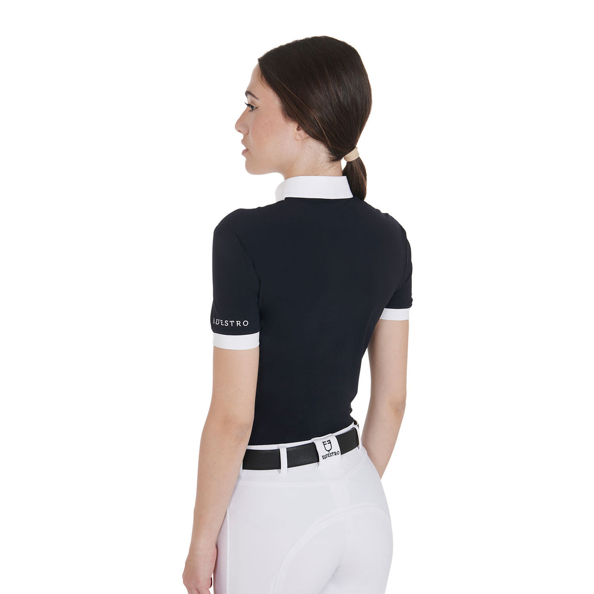 Equestro Women's slim fit pleated cotton polo shirt