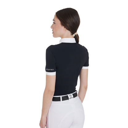 Equestro Women's slim fit pleated cotton polo shirt