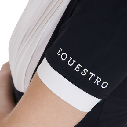 Equestro Women's slim fit pleated cotton polo shirt