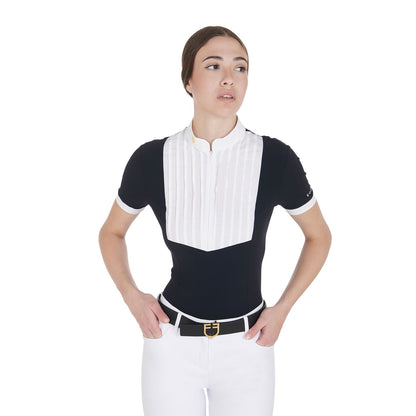 Equestro Women's slim fit pleated cotton polo shirt
