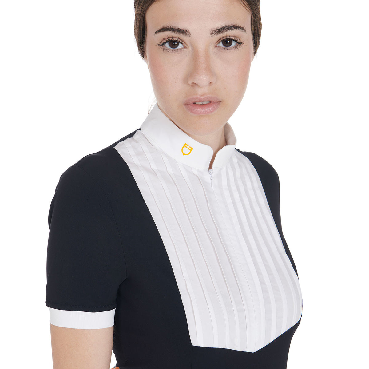Equestro Women's slim fit pleated cotton polo shirt