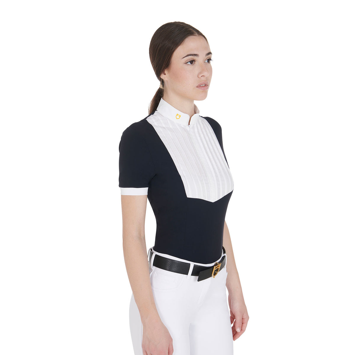 Equestro Women's slim fit pleated cotton polo shirt