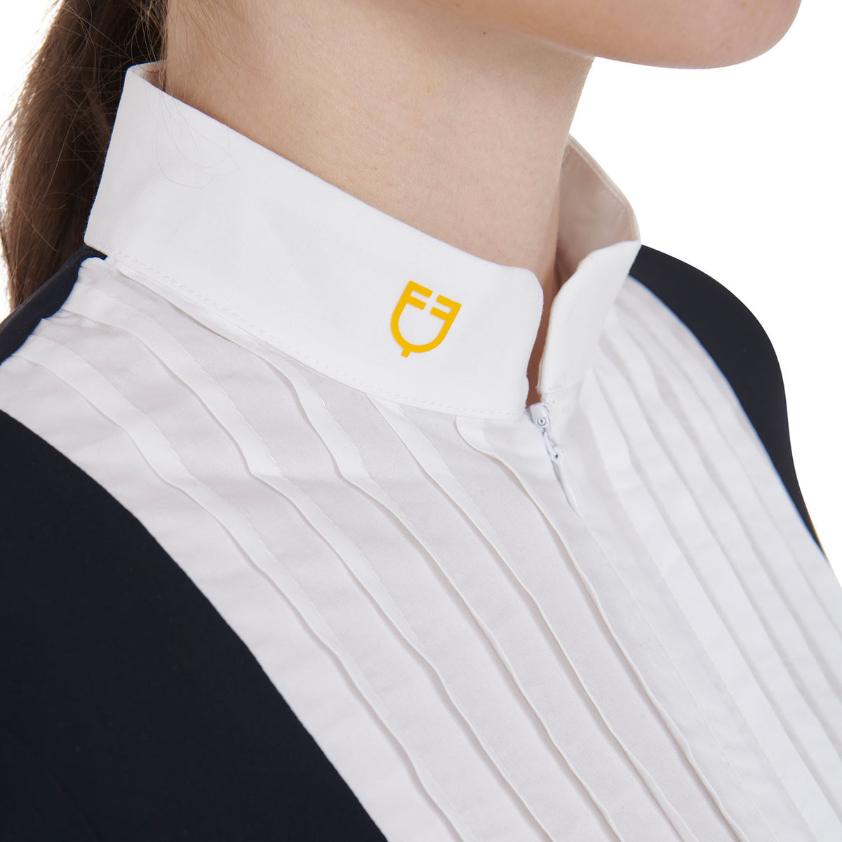 Equestro Women's slim fit pleated cotton polo shirt