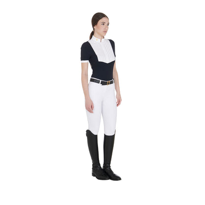 Equestro Women's slim fit pleated cotton polo shirt