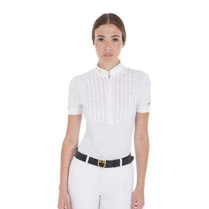Equestro Women's slim fit pleated cotton polo shirt