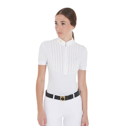 Equestro Women's slim fit pleated cotton polo shirt