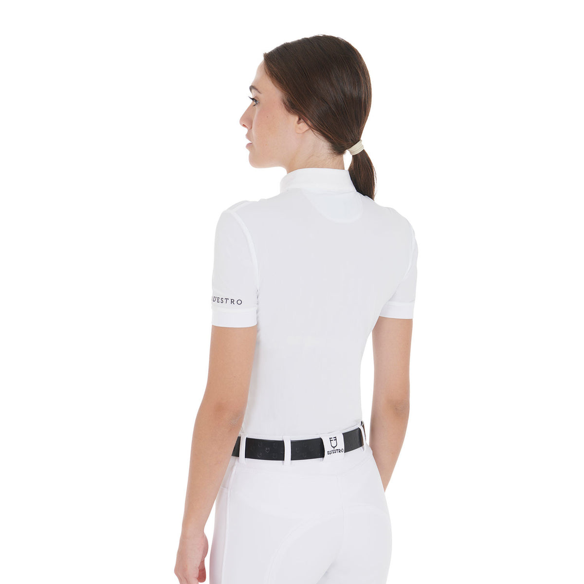 Equestro Women's slim fit pleated cotton polo shirt