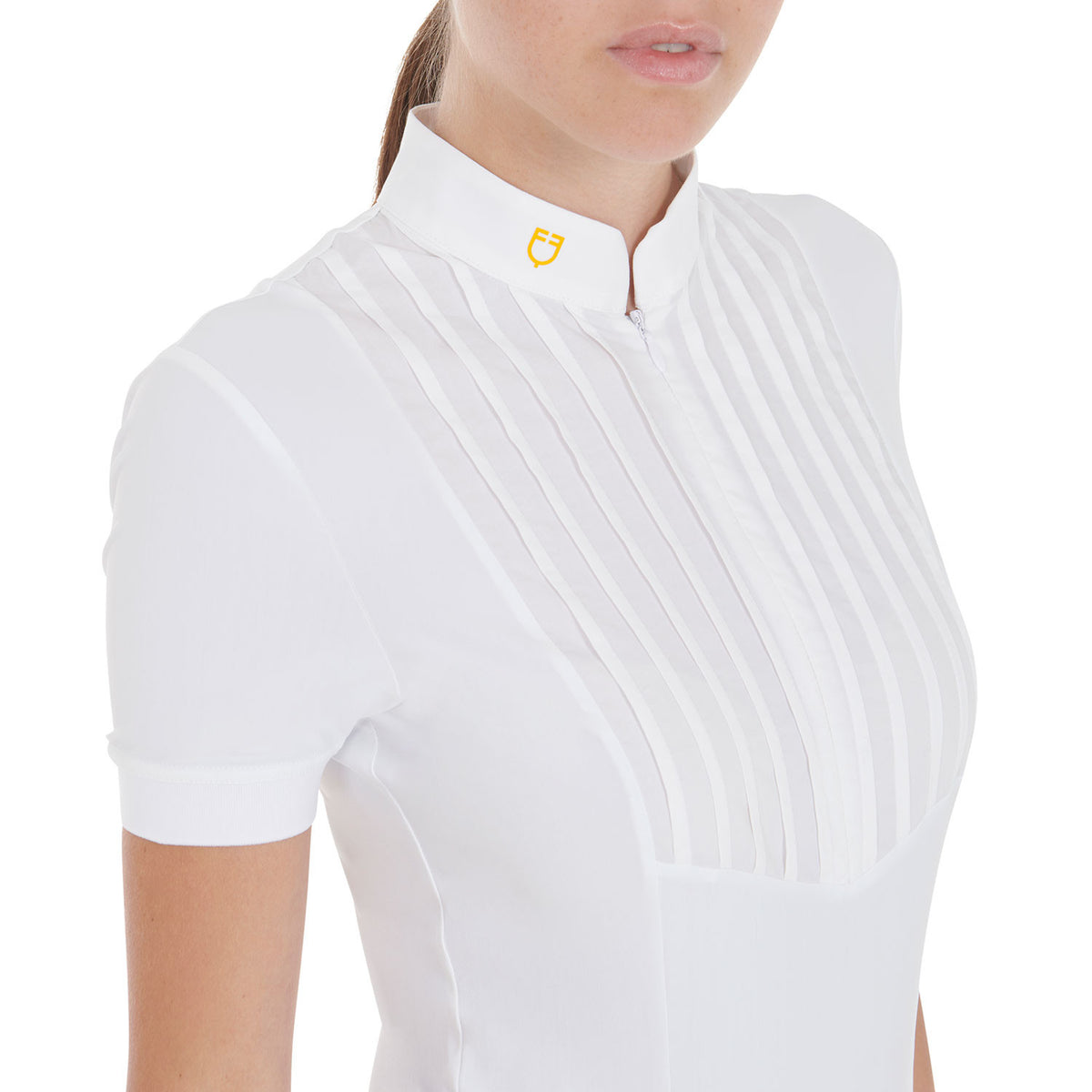 Equestro Women's slim fit pleated cotton polo shirt