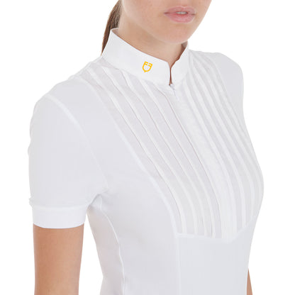 Equestro Women's slim fit pleated cotton polo shirt