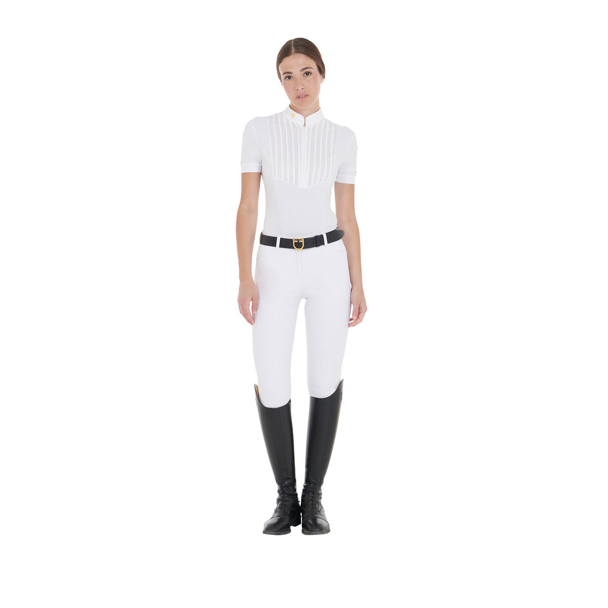 Equestro Women's slim fit pleated cotton polo shirt