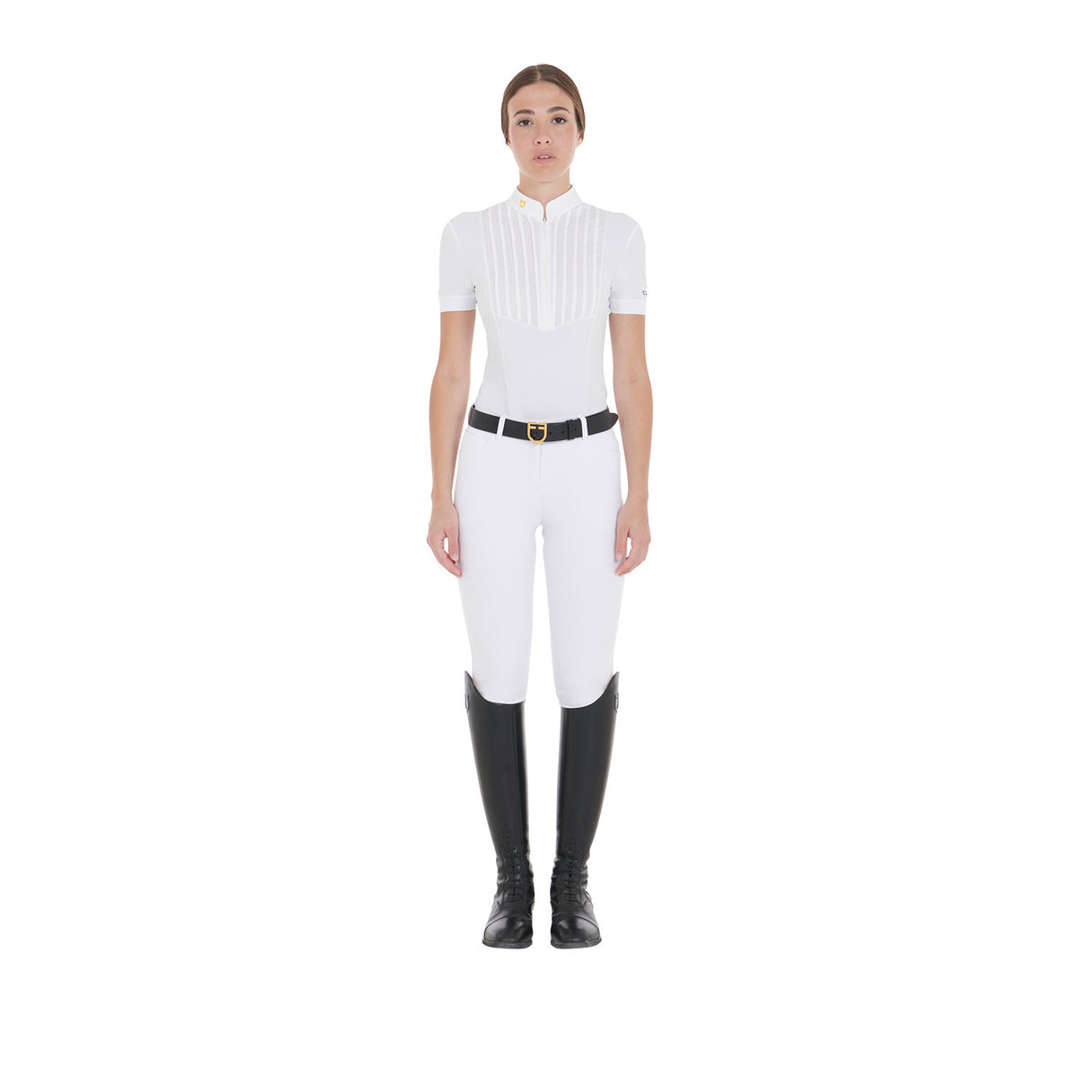 Equestro Women's slim fit pleated cotton polo shirt