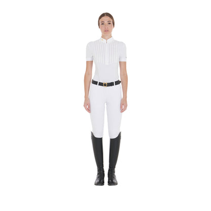 Equestro Women's slim fit pleated cotton polo shirt
