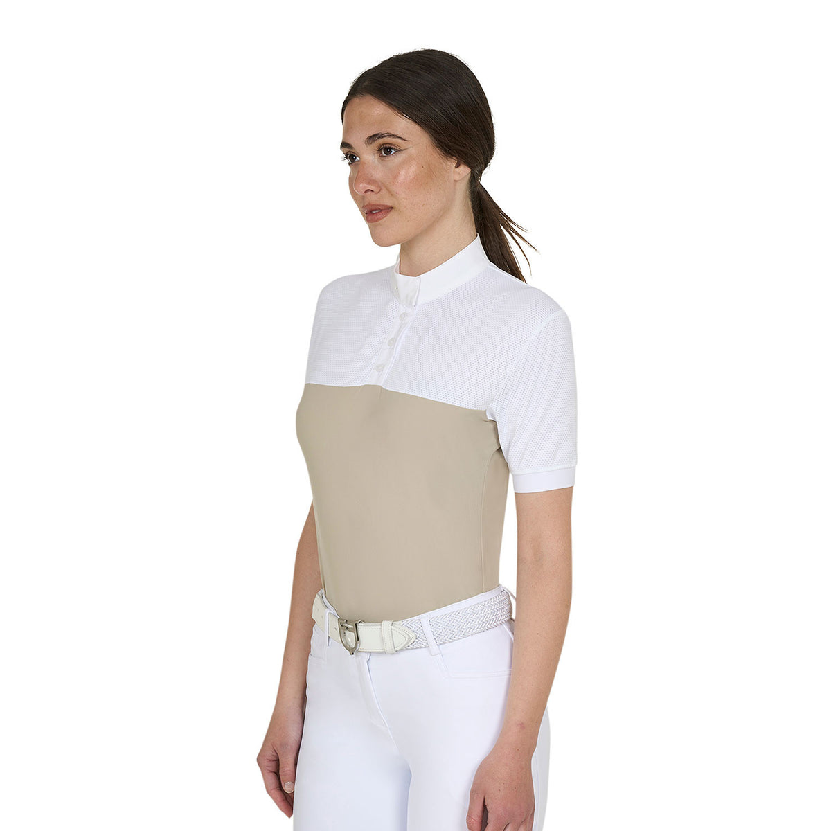 Equestro Women's slim fit polo shirt in technical fabric and mesh