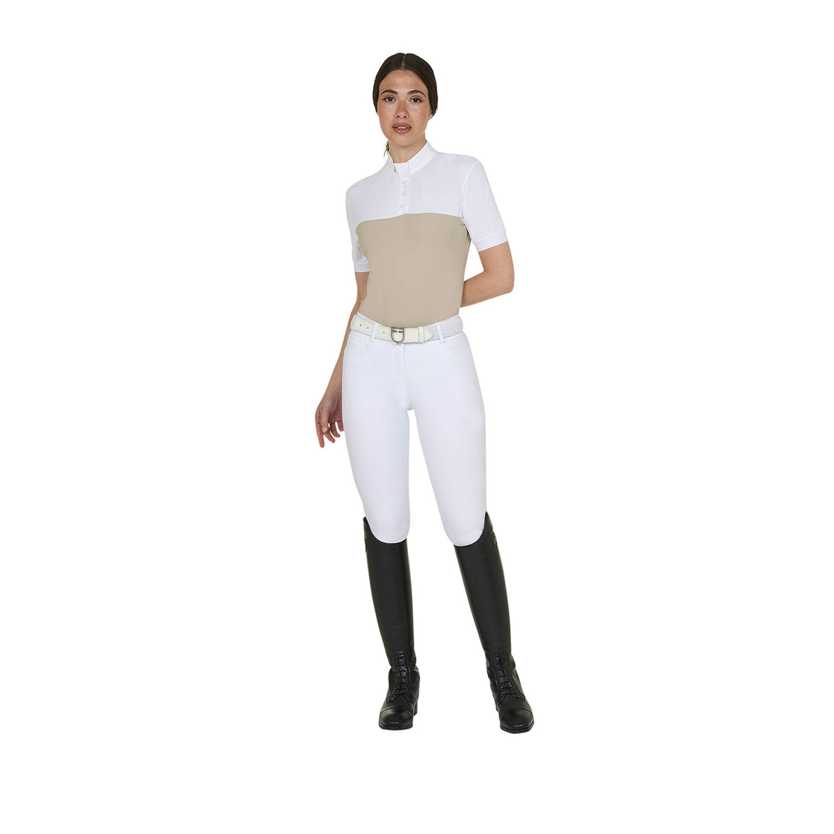 Equestro Women's slim fit polo shirt in technical fabric and mesh