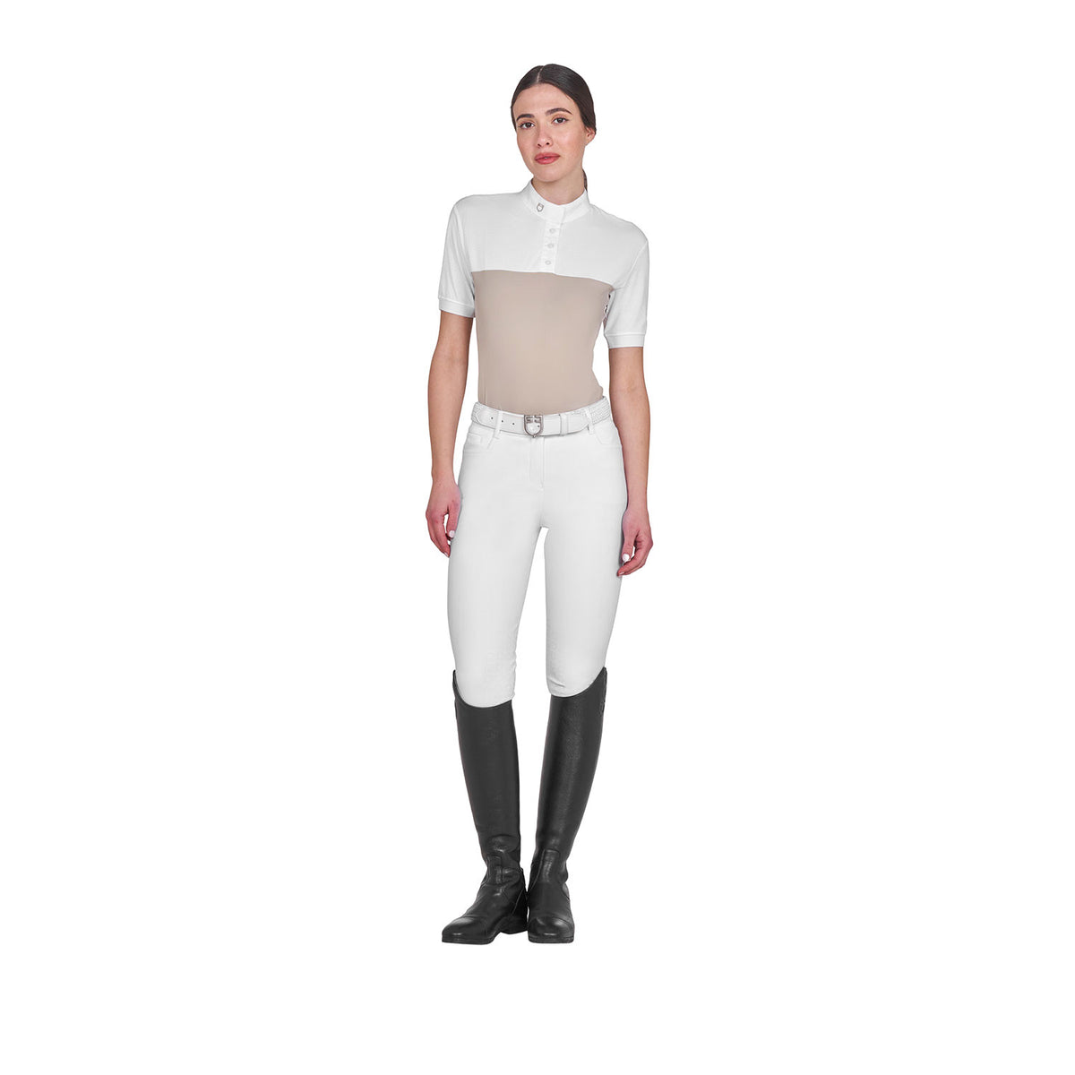 Equestro Women's slim fit polo shirt in technical fabric and mesh