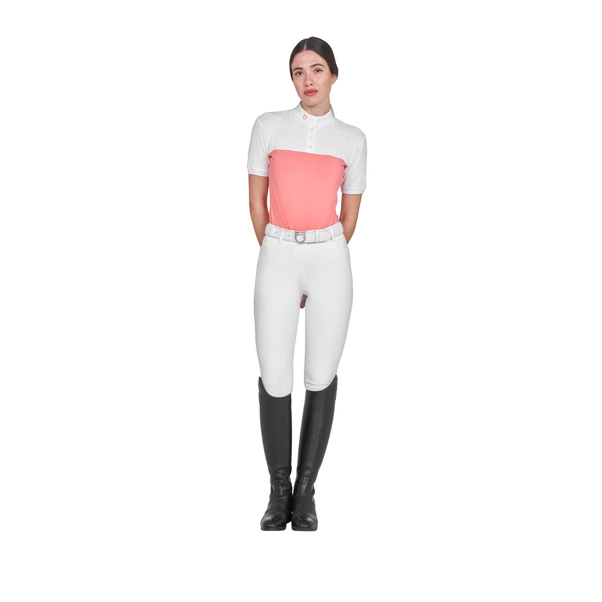 Equestro Women's slim fit polo shirt in technical fabric and mesh