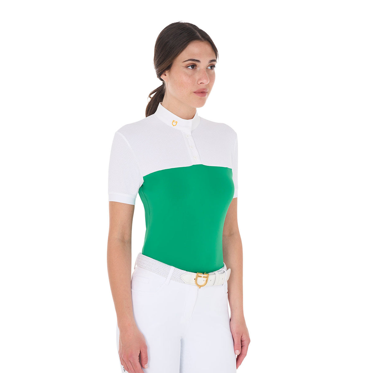 Equestro Women's slim fit polo shirt in technical fabric and mesh
