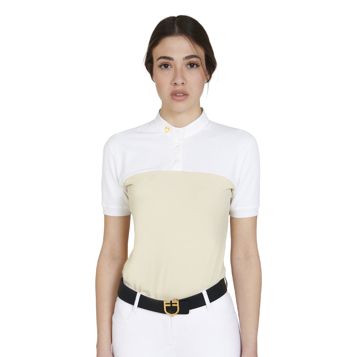 Equestro Women's slim fit polo shirt in technical fabric and mesh