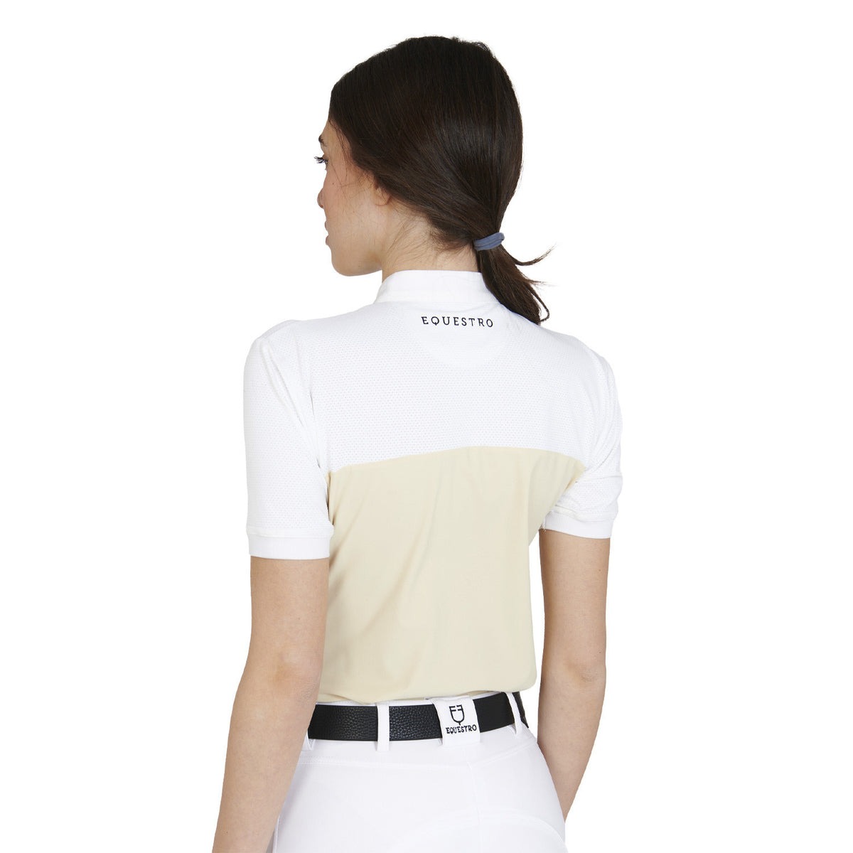 Equestro Women's slim fit polo shirt in technical fabric and mesh