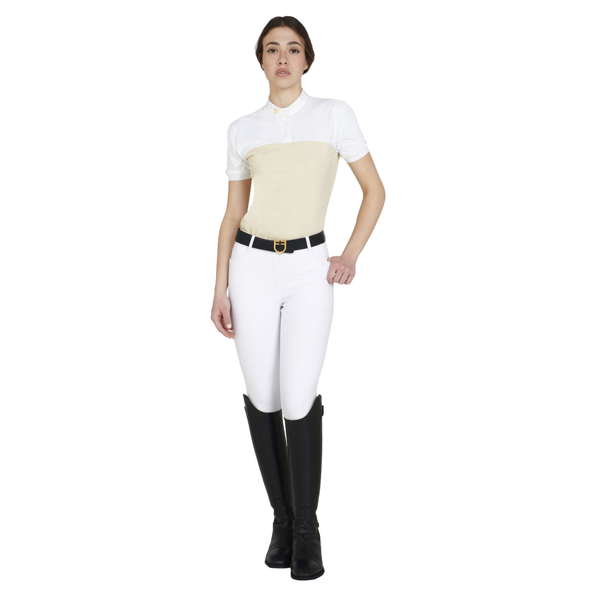 Equestro Women's slim fit polo shirt in technical fabric and mesh