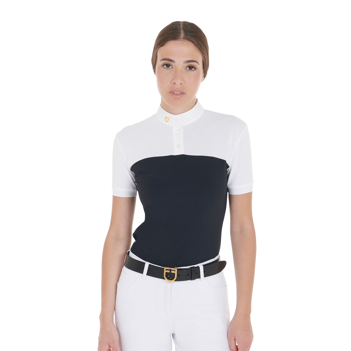Equestro Women's slim fit polo shirt in technical fabric and mesh