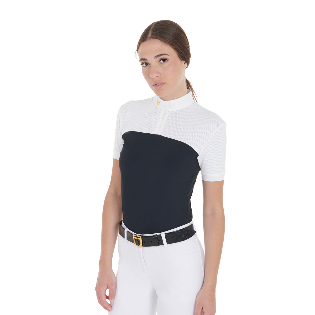 Equestro Women's slim fit polo shirt in technical fabric and mesh