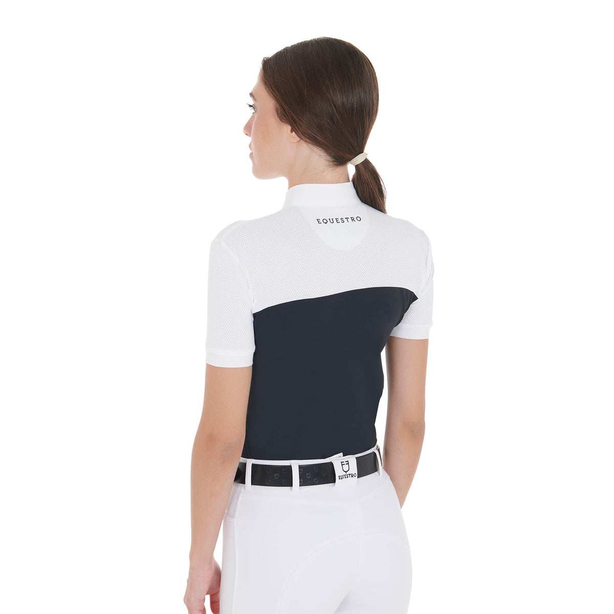 Equestro Women's slim fit polo shirt in technical fabric and mesh