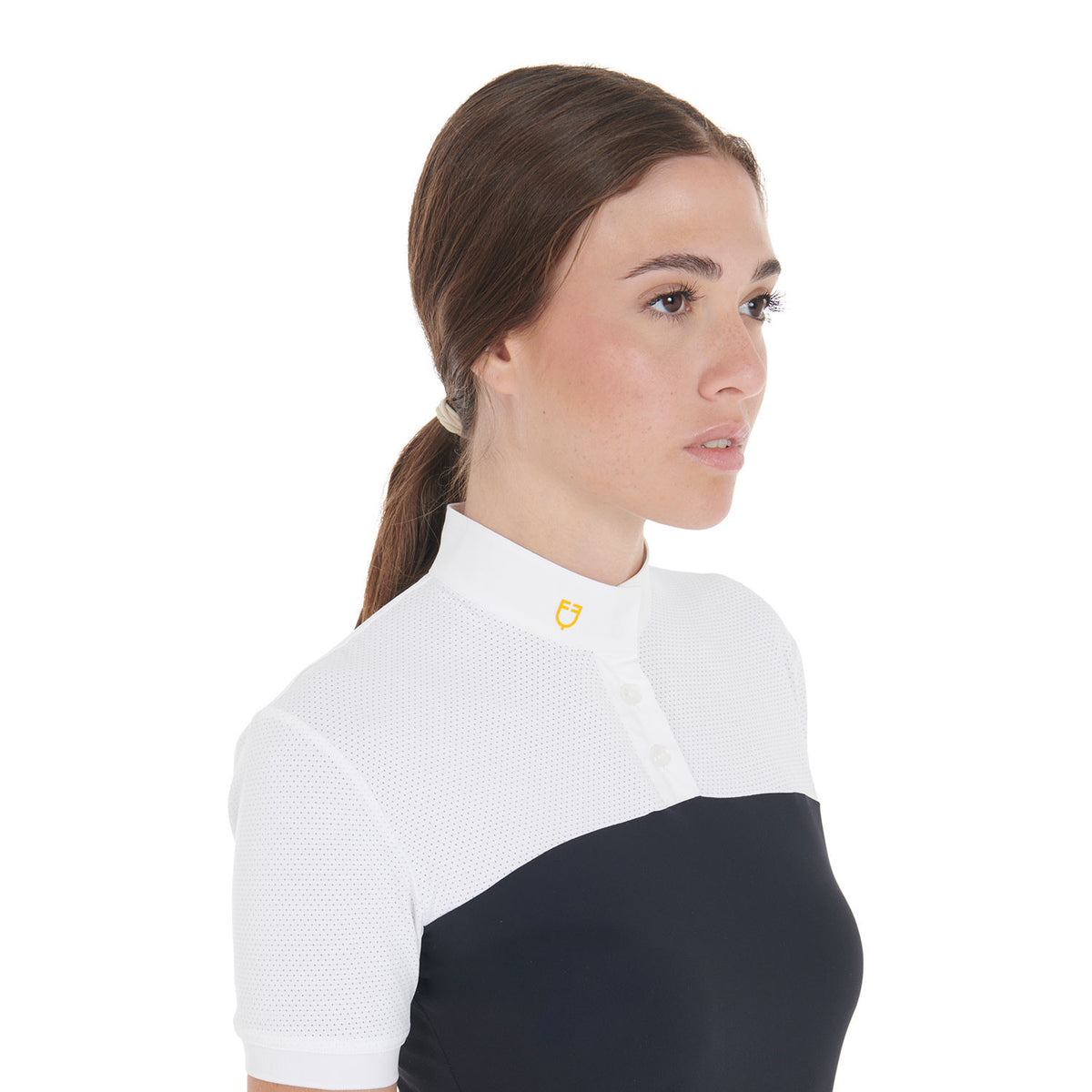 Equestro Women's slim fit polo shirt in technical fabric and mesh