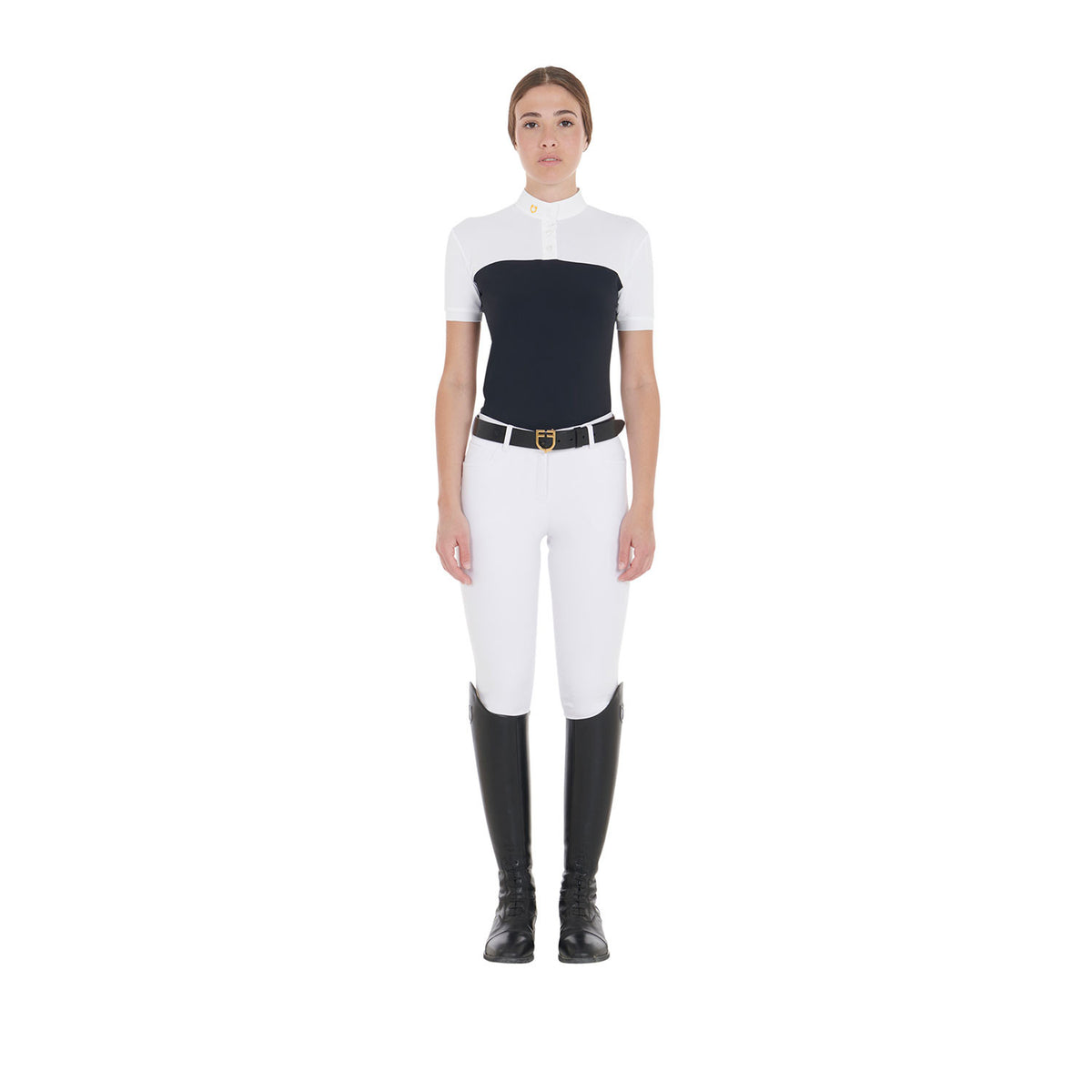 Equestro Women's slim fit polo shirt in technical fabric and mesh