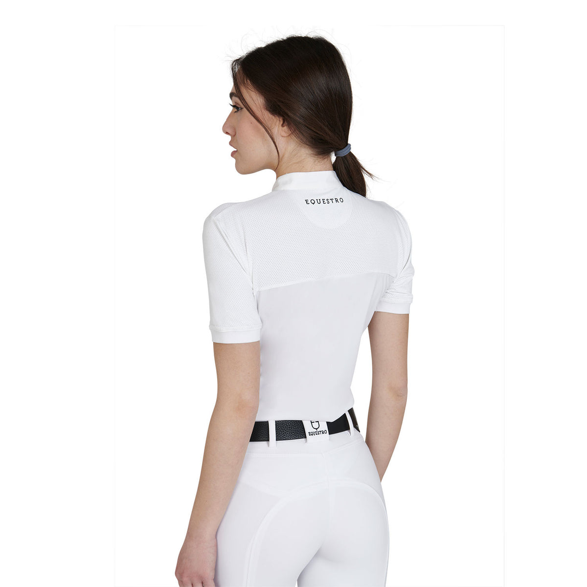 Equestro Women's slim fit polo shirt in technical fabric and mesh